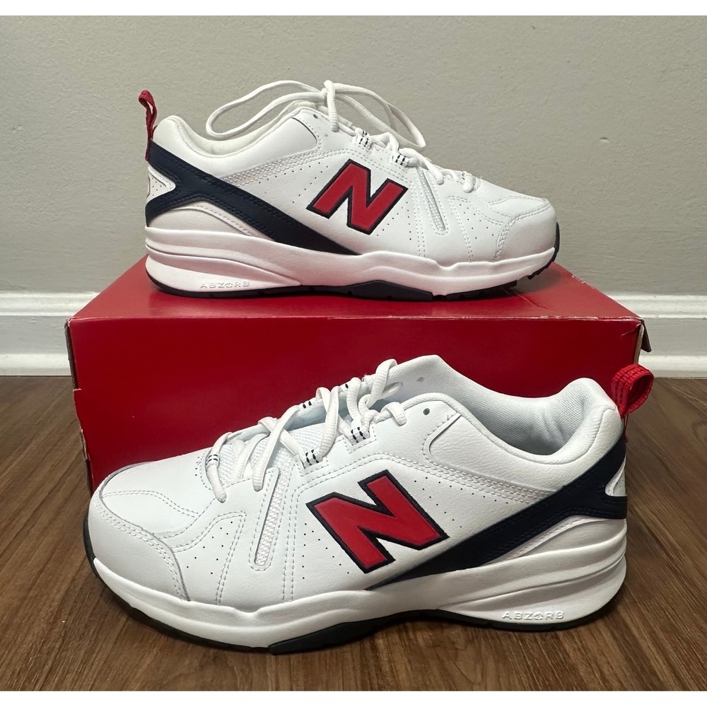 New Balance 608 Mens Walking Shoes White Red (MX608HR5) Sz 9.5 Wide 4E